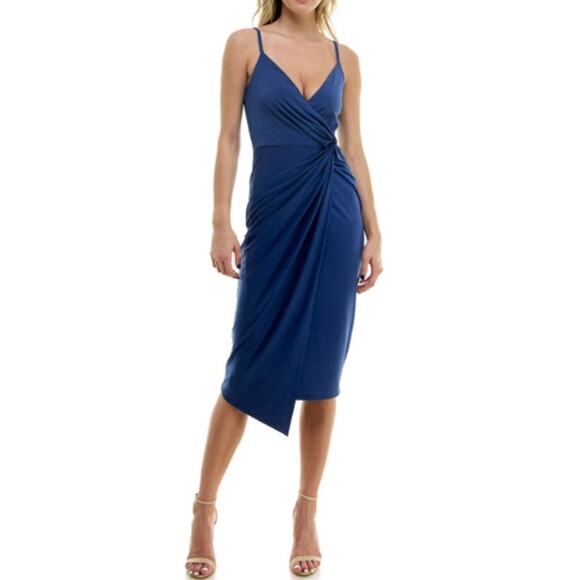 New ~ SOCIALITE ~ Women's Blue Sleeveless Surplice Neck Knot Wrap Dress Size XS - Picture 1 of 7